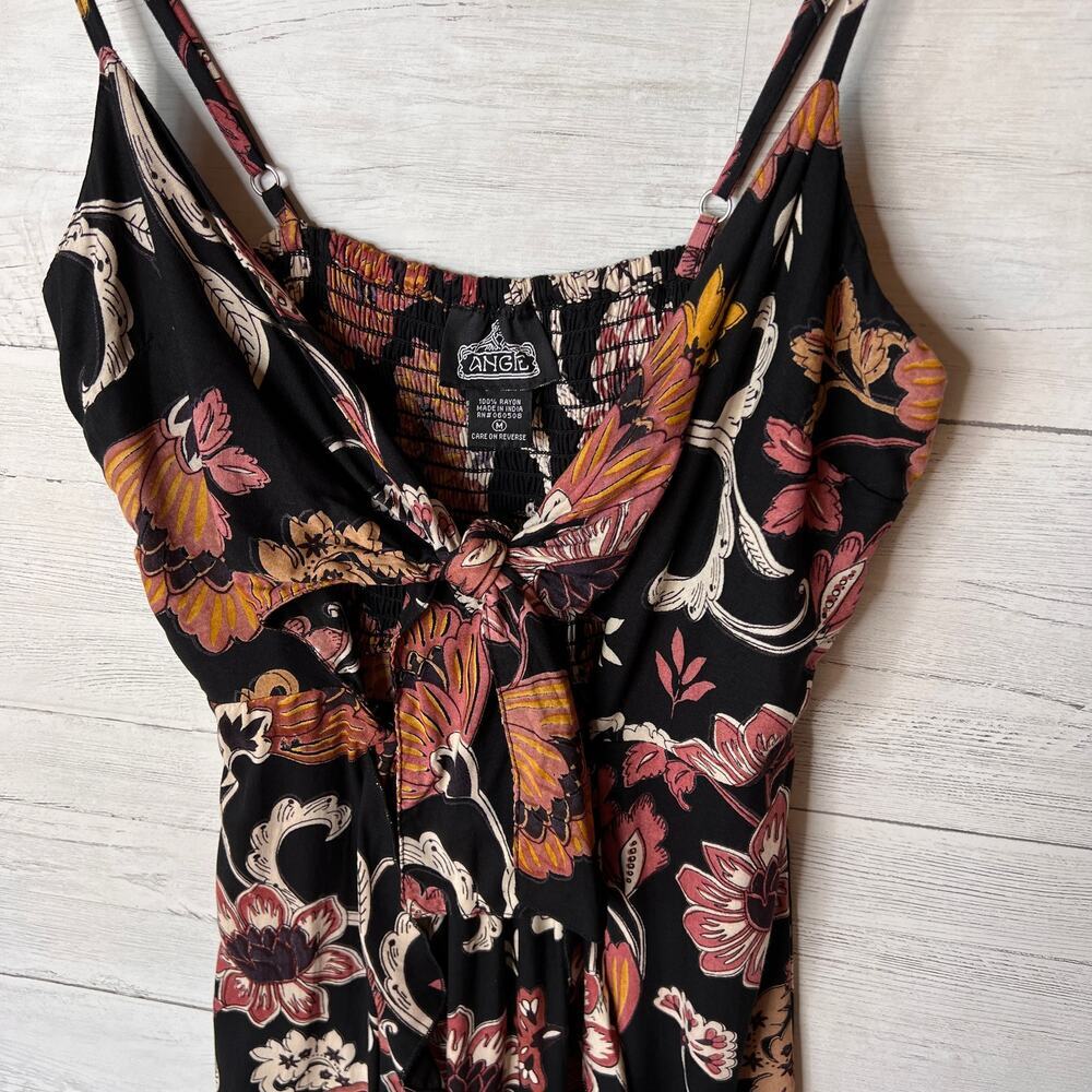 Angie Dress Womens SZ Medium Earth Tones Bishop Dress Paisley Floral Twist Front - Picture 7 of 16
